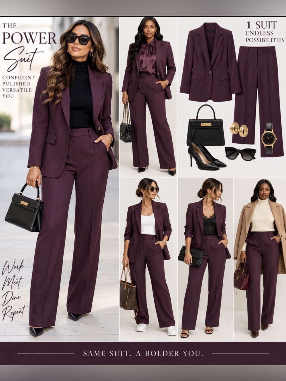 Ann Taylor Plum Burgundy 2 Piece Pantsuit Blazer Trousers Size 18